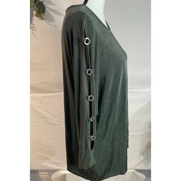 Travelers By Chico's Women's Top Size 4 Button Sleeve Detail Olive Green - Picture 7 of 16